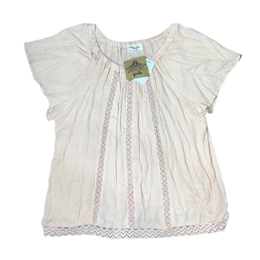 Angie Girls Blush Pink Loose Fit Wide Arm Short Sleeve Tunic Top Medium NWT